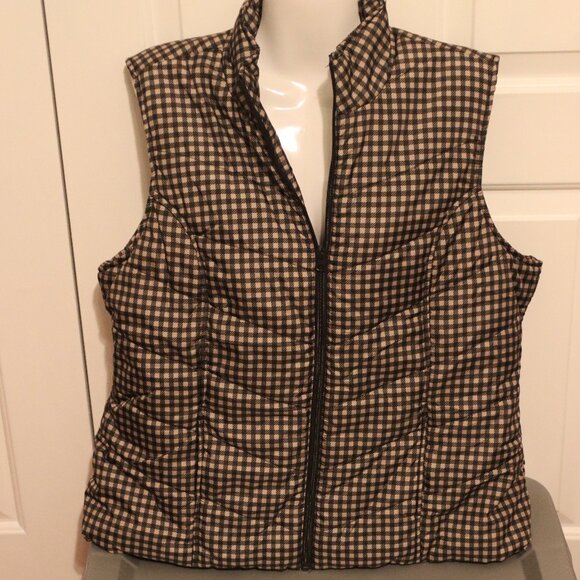 Kim Rogers Tan/Black Checkered Quilted Puffer Vest Zip Front Size XL Cozy - Picture 1 of 15